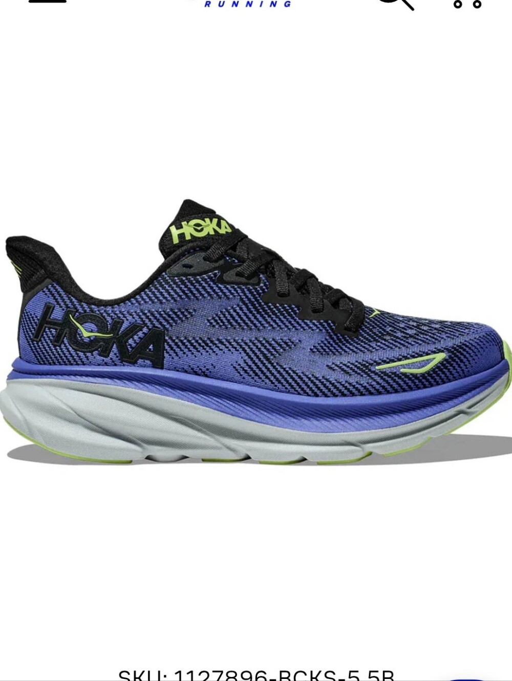HOKA Clifton 9 Runners Shoes, Black/Stellar Blue Women's 7